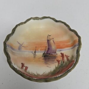 Nippon Mini Bowl Trinket Dish Sunset‎ Beach Sailboat 3” Post War Antique